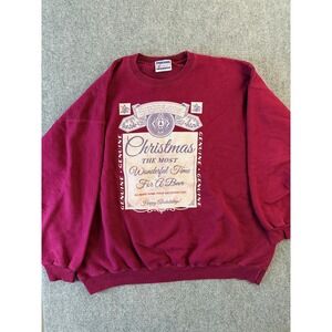 Hanes Mens 2XL Maroon Christmas Beer Graphic Crewneck Sweatshirt Holiday
